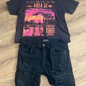 2 PIECES Black Graphic T-Shirt and Shorts Set